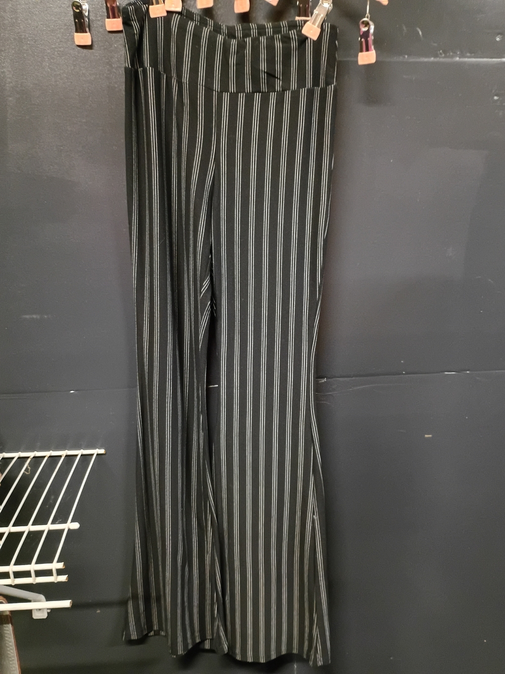 Men's Black Pinstripe Wide-Leg Pants